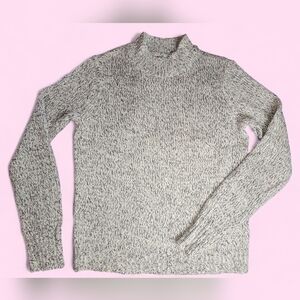 Gray Knitted Mock Neck Pullover Cotton Blend Relaxed Fit Sweater Sz S